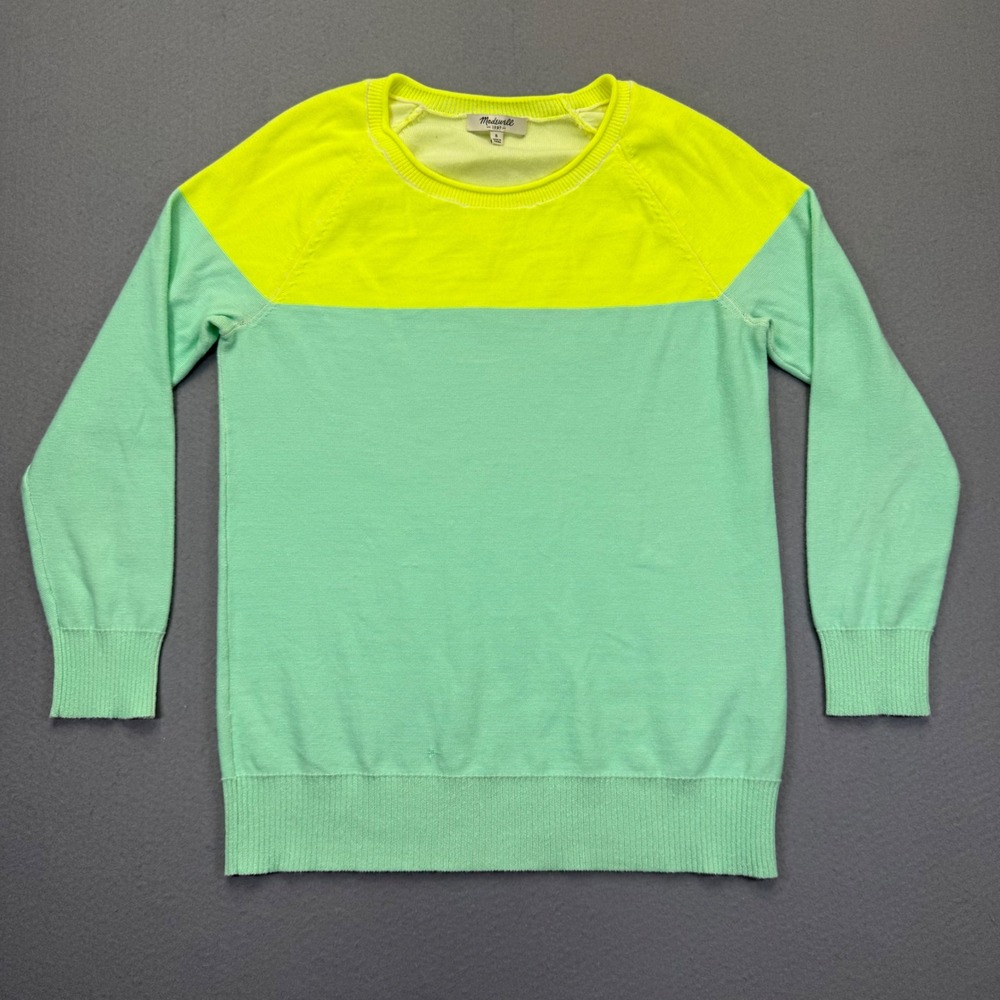 Madewell Womens Colorblock Raglan Sweater Mint Green Neon Yellow Size S‎